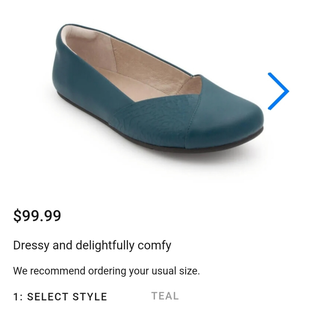 Xeroshoes teal  leather women flats size 8w